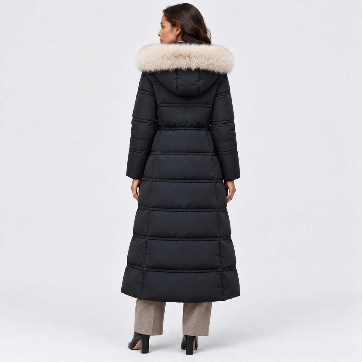 Monvaline | Women's Long Puffer Coat Fur Hood Winter Jacket