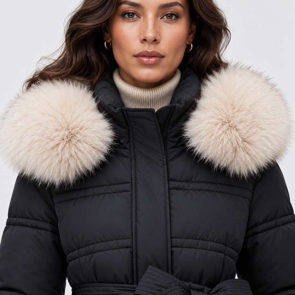 Monvaline | Women's Long Puffer Coat Fur Hood Winter Jacket