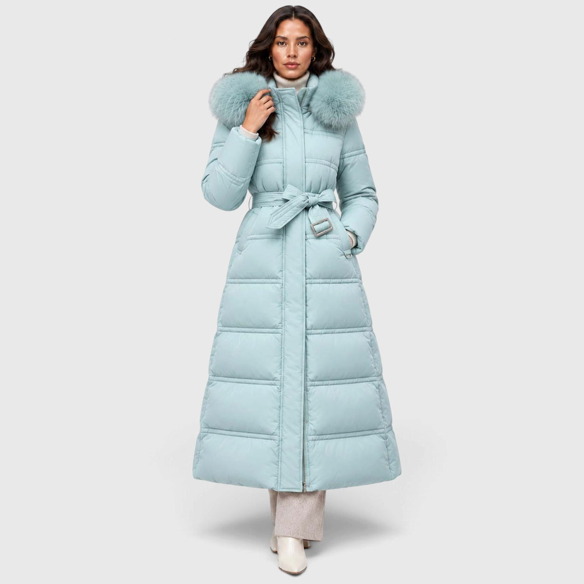 Monvaline | Women's Long Puffer Coat Fur Hood Winter Jacket
