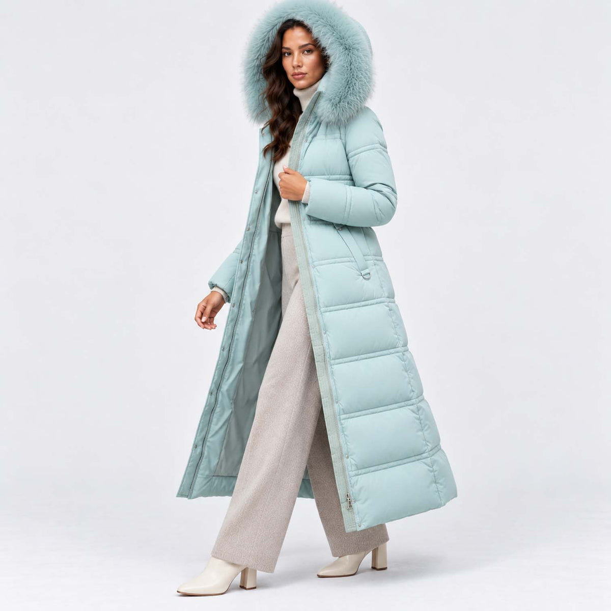 Monvaline | Women's Long Puffer Coat Fur Hood Winter Jacket