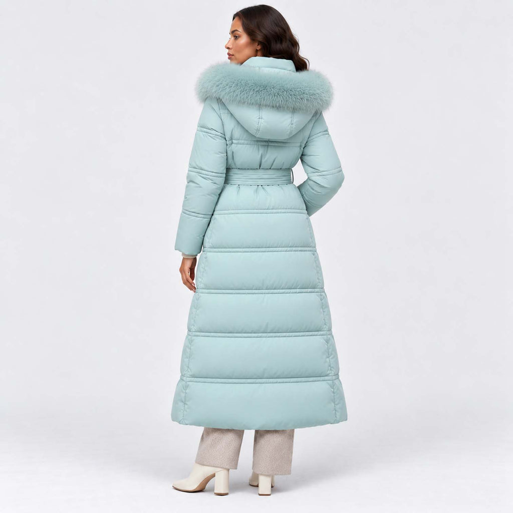 Monvaline | Women's Long Puffer Coat Fur Hood Winter Jacket