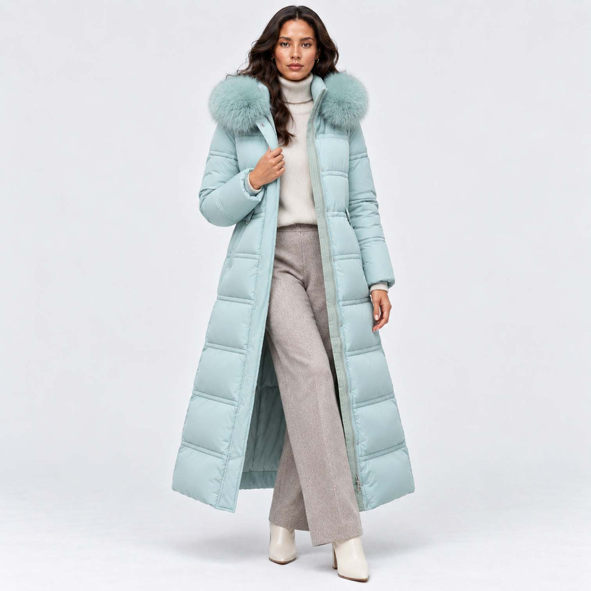 Monvaline | Women's Long Puffer Coat Fur Hood Winter Jacket