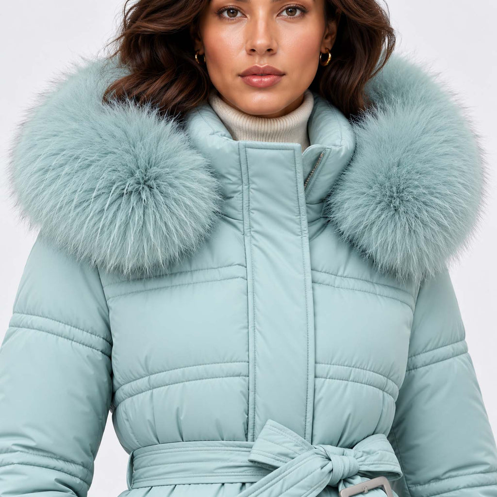 Monvaline | Women's Long Puffer Coat Fur Hood Winter Jacket