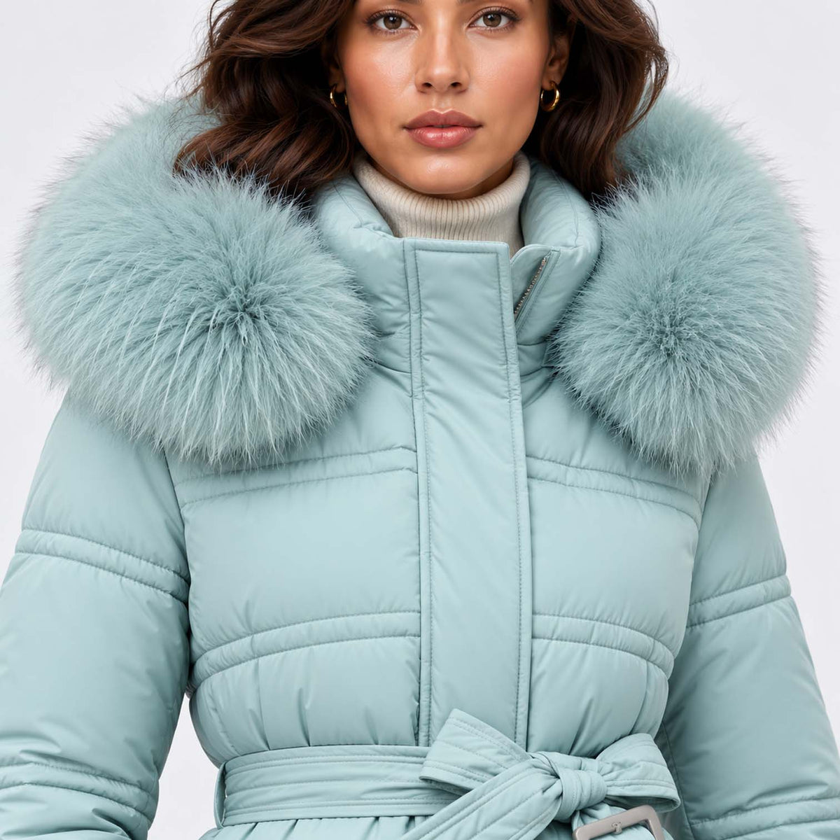 Monvaline | Women's Long Puffer Coat Fur Hood Winter Jacket