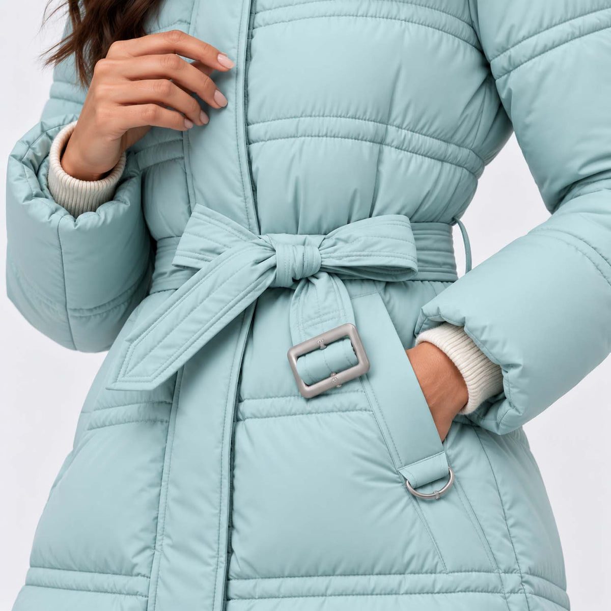 Monvaline | Women's Long Puffer Coat Fur Hood Winter Jacket