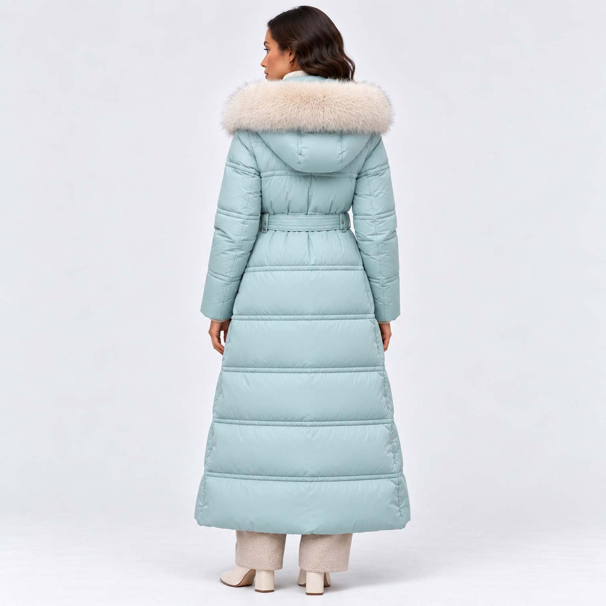 Monvaline | Women's Long Puffer Coat Fur Hood Winter Jacket