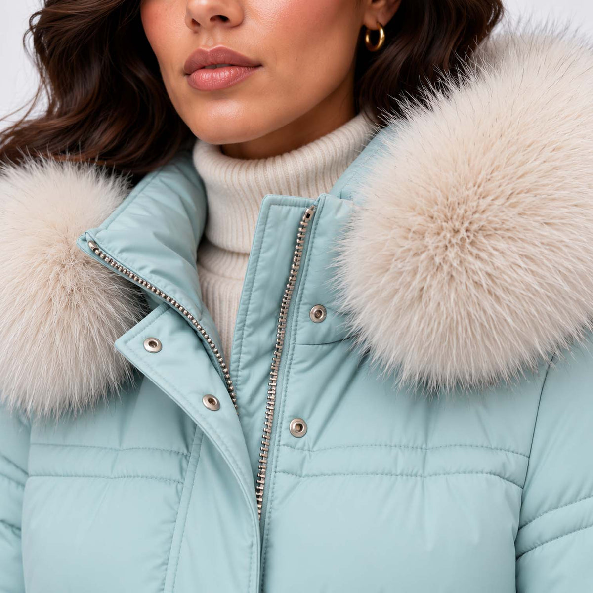Monvaline | Women's Long Puffer Coat Fur Hood Winter Jacket