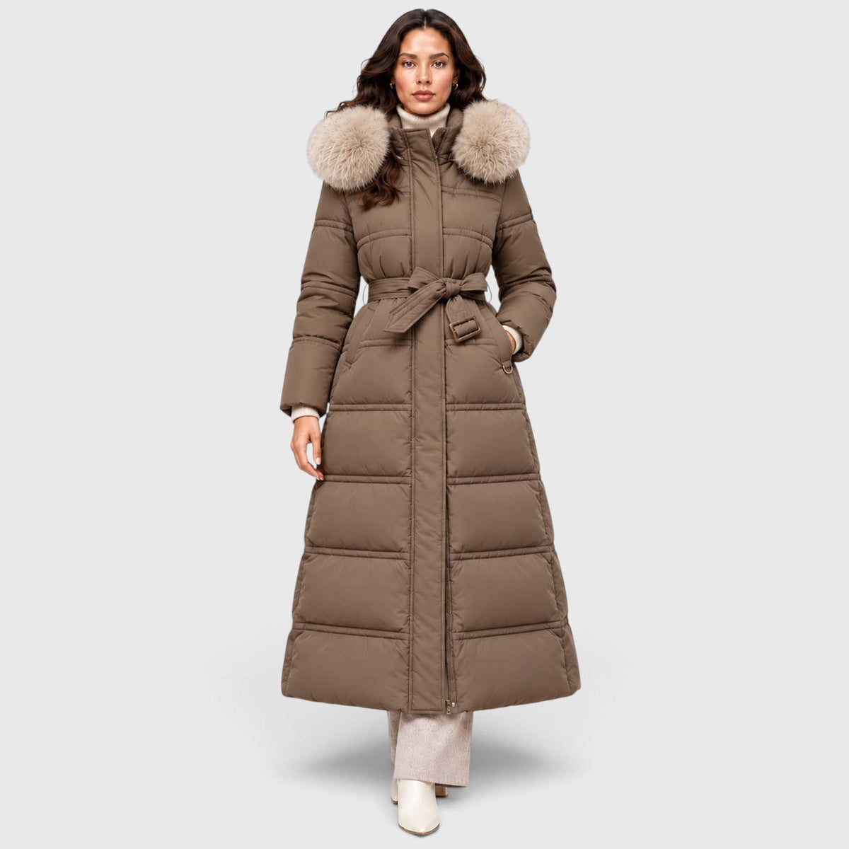 Monvaline | Women's Long Puffer Coat Fur Hood Winter Jacket