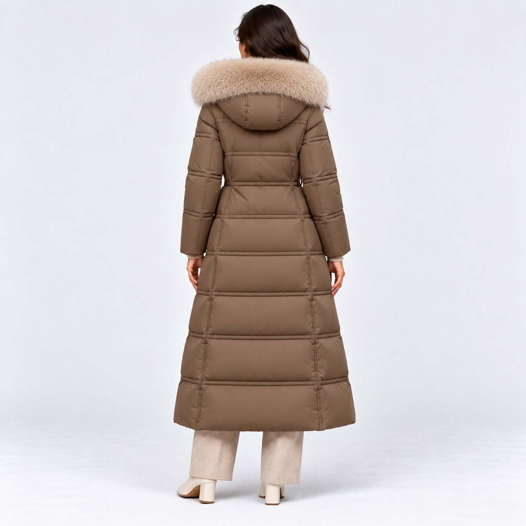 Monvaline | Women's Long Puffer Coat Fur Hood Winter Jacket