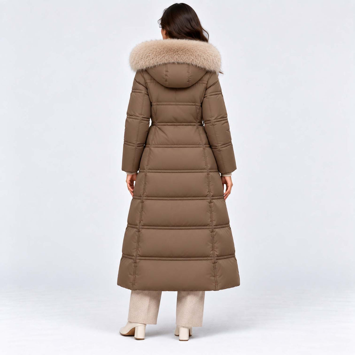 Monvaline | Women's Long Puffer Coat Fur Hood Winter Jacket