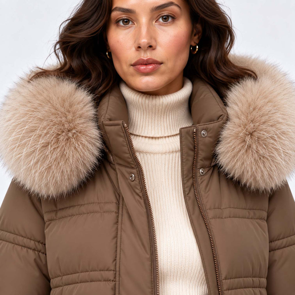 Monvaline | Women's Long Puffer Coat Fur Hood Winter Jacket