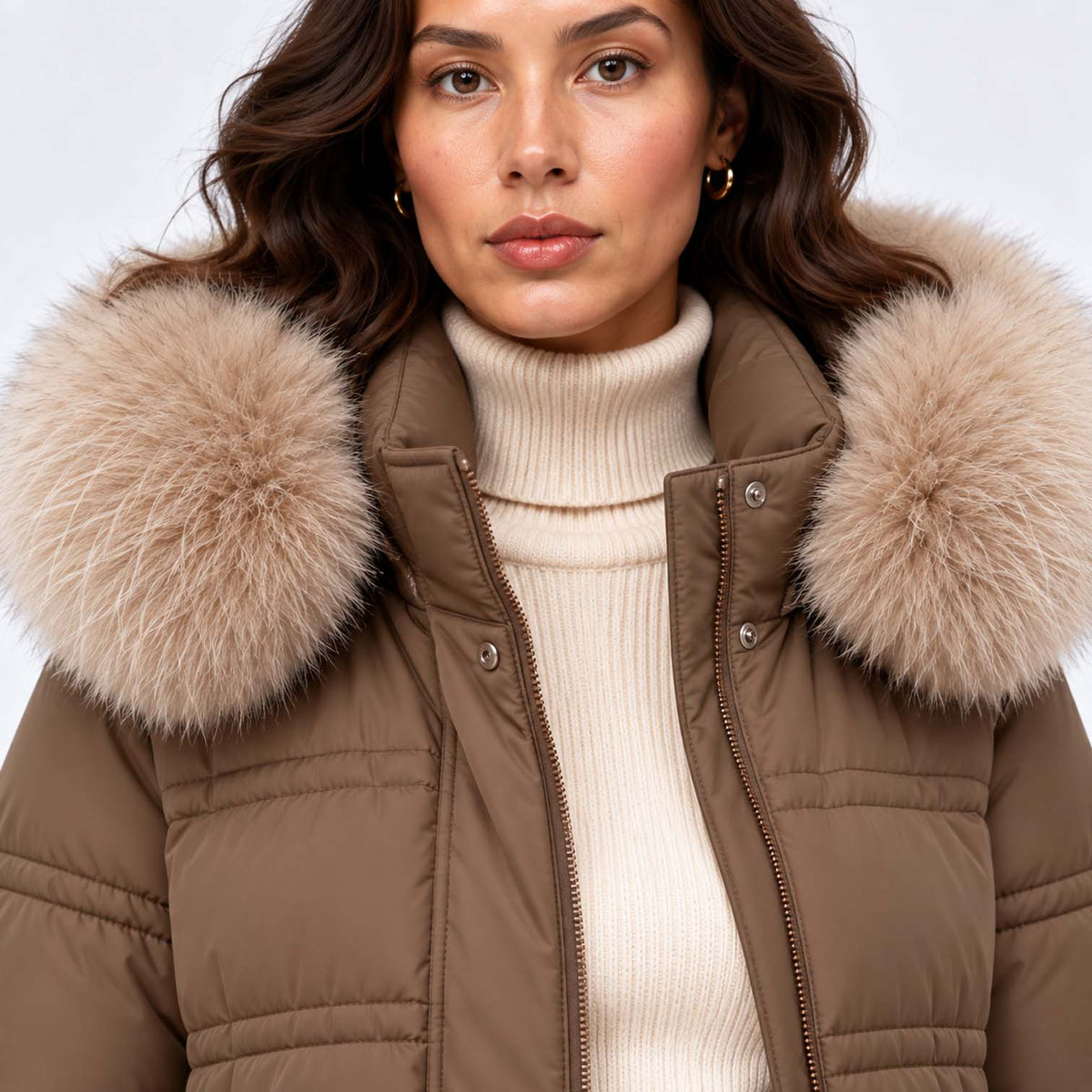 Monvaline | Women's Long Puffer Coat Fur Hood Winter Jacket