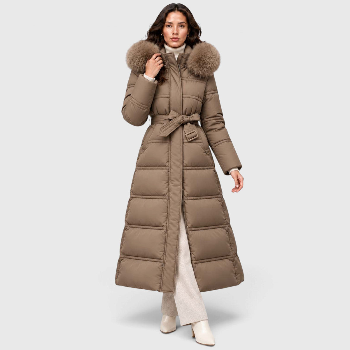 Monvaline | Women's Long Puffer Coat Fur Hood Winter Jacket