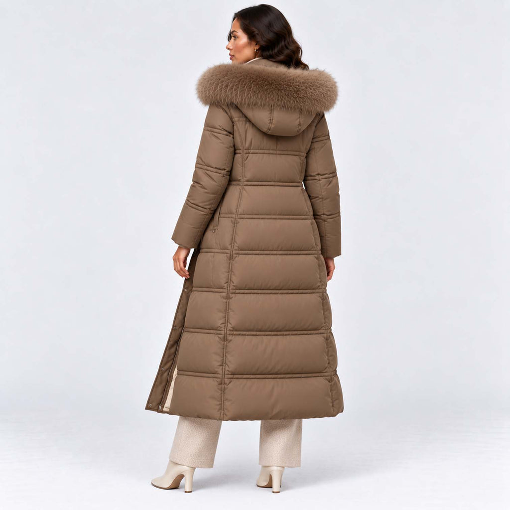 Monvaline | Women's Long Puffer Coat Fur Hood Winter Jacket
