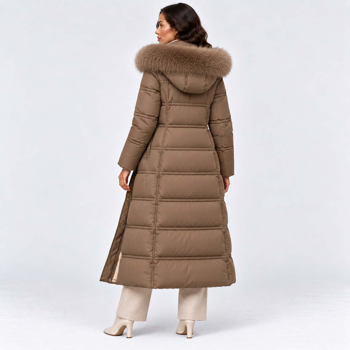 Monvaline | Women's Long Puffer Coat Fur Hood Winter Jacket