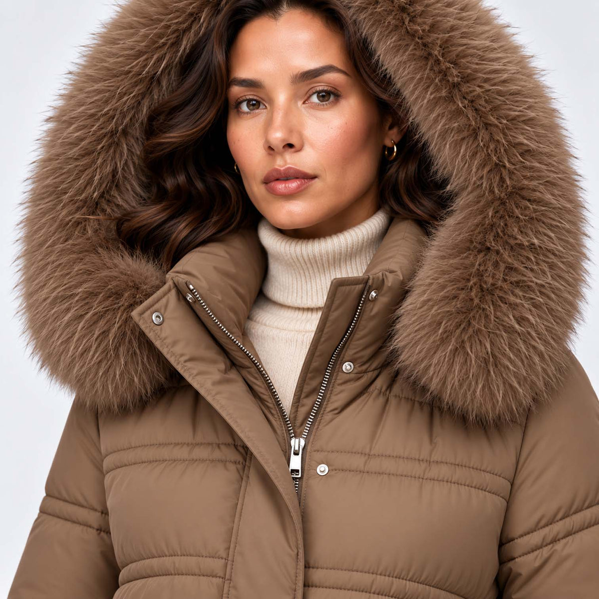 Monvaline | Women's Long Puffer Coat Fur Hood Winter Jacket