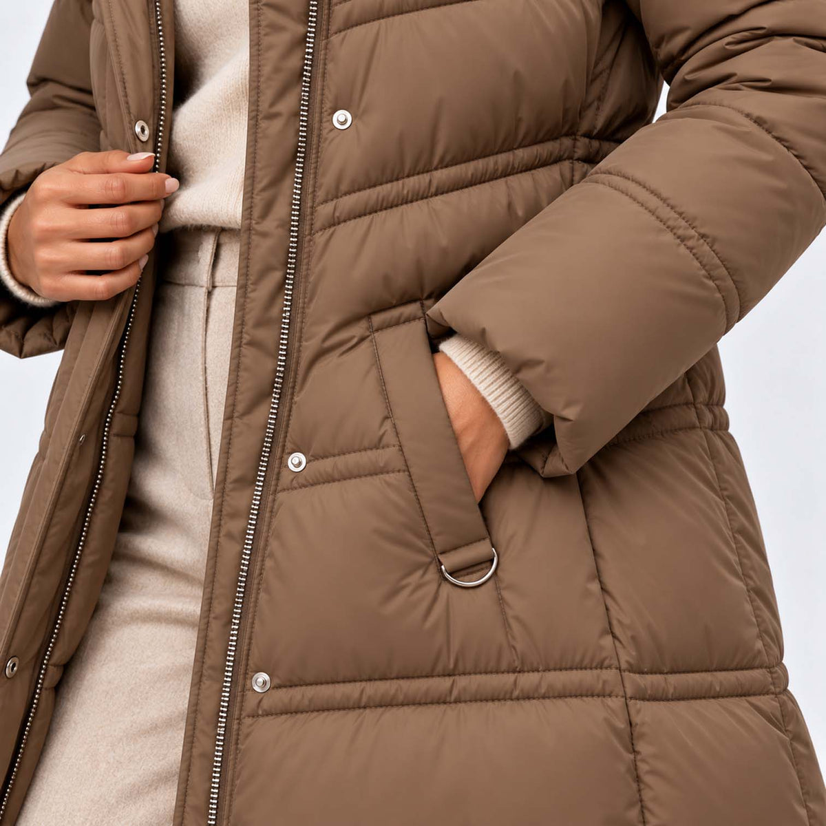 Monvaline | Women's Long Puffer Coat Fur Hood Winter Jacket