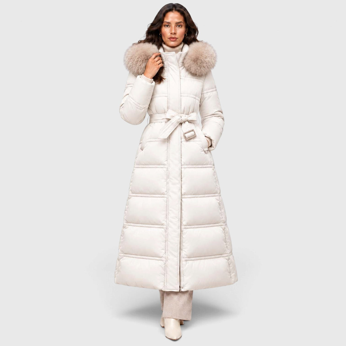 Monvaline | Women's Long Puffer Coat Fur Hood Winter Jacket