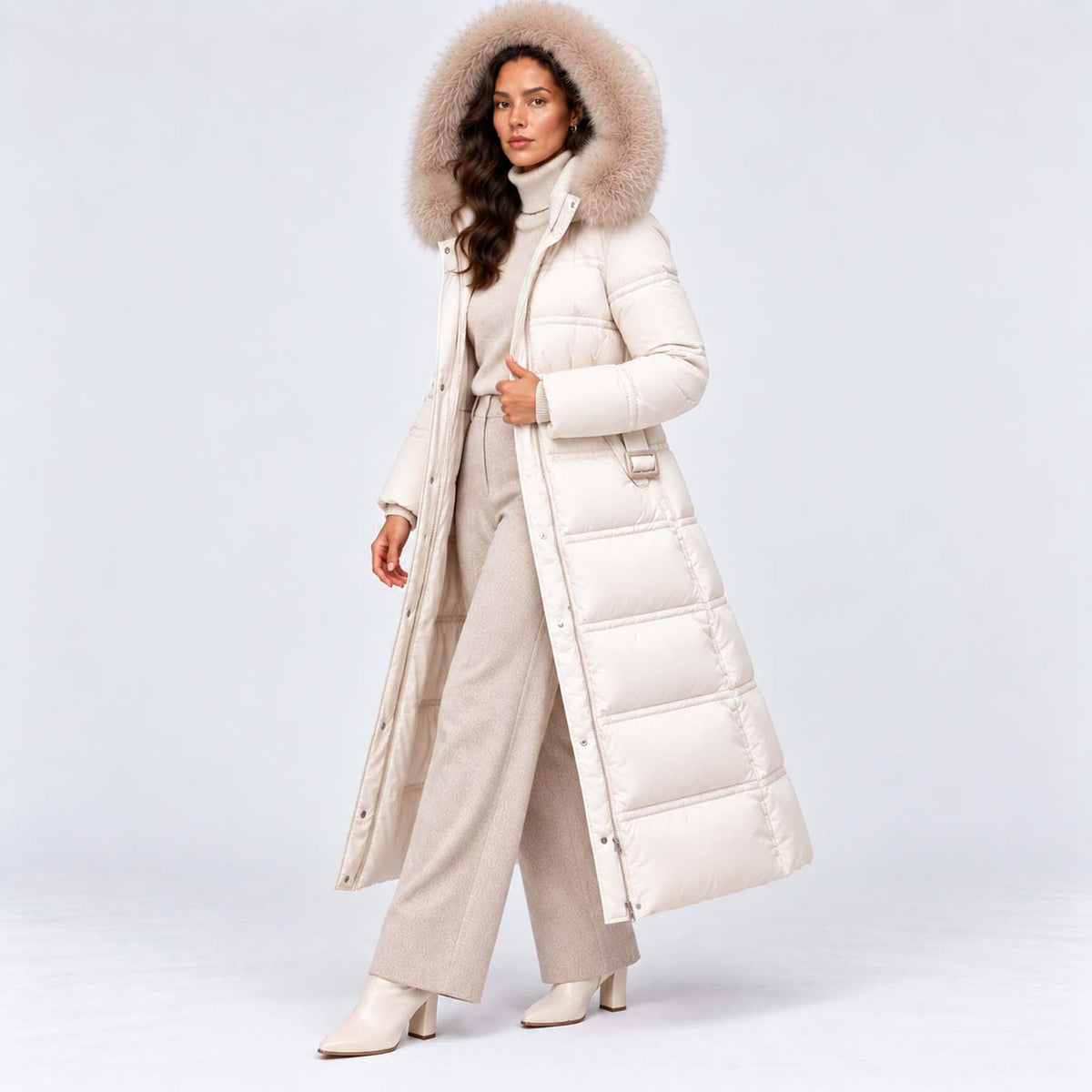 Monvaline | Women's Long Puffer Coat Fur Hood Winter Jacket