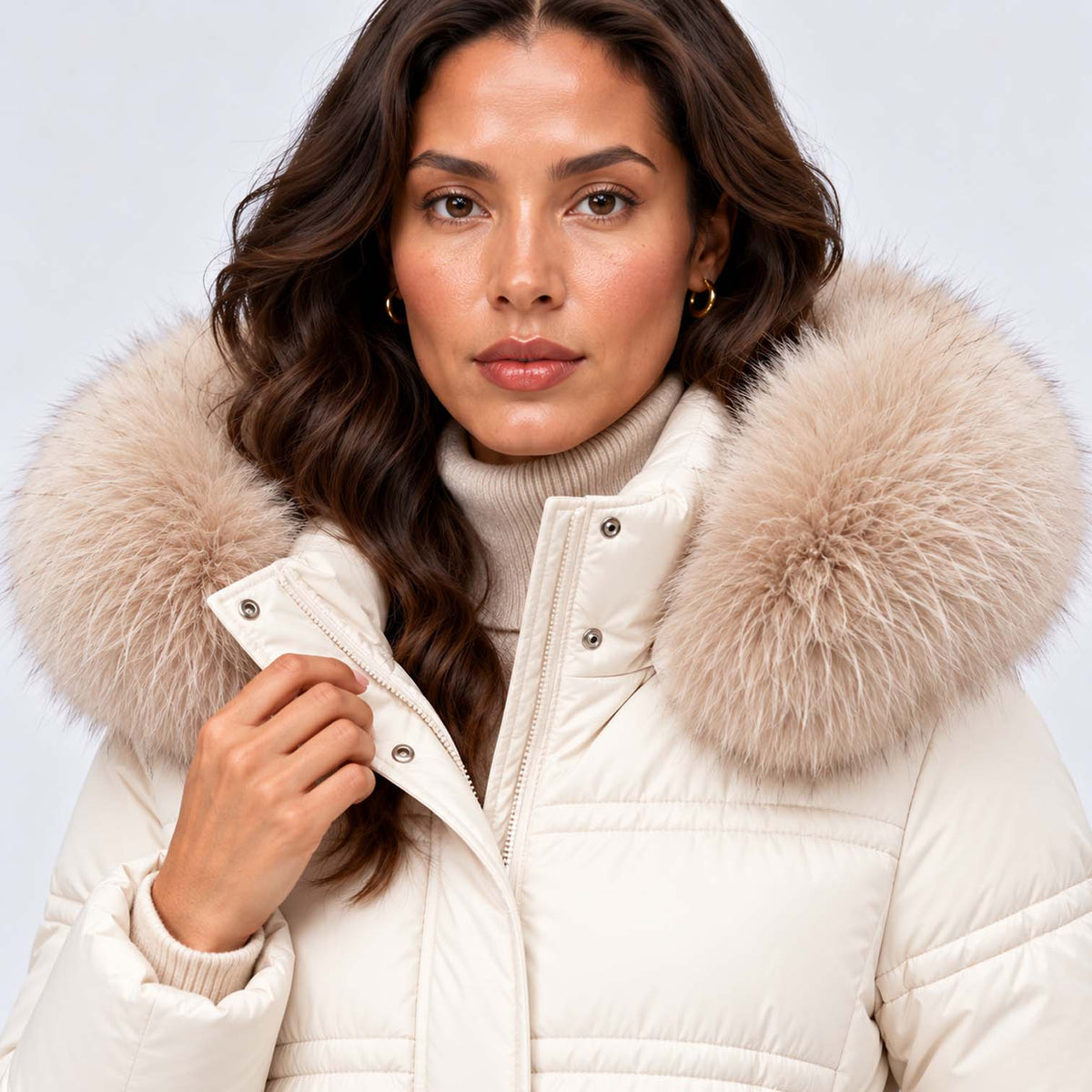 Monvaline | Women's Long Puffer Coat Fur Hood Winter Jacket