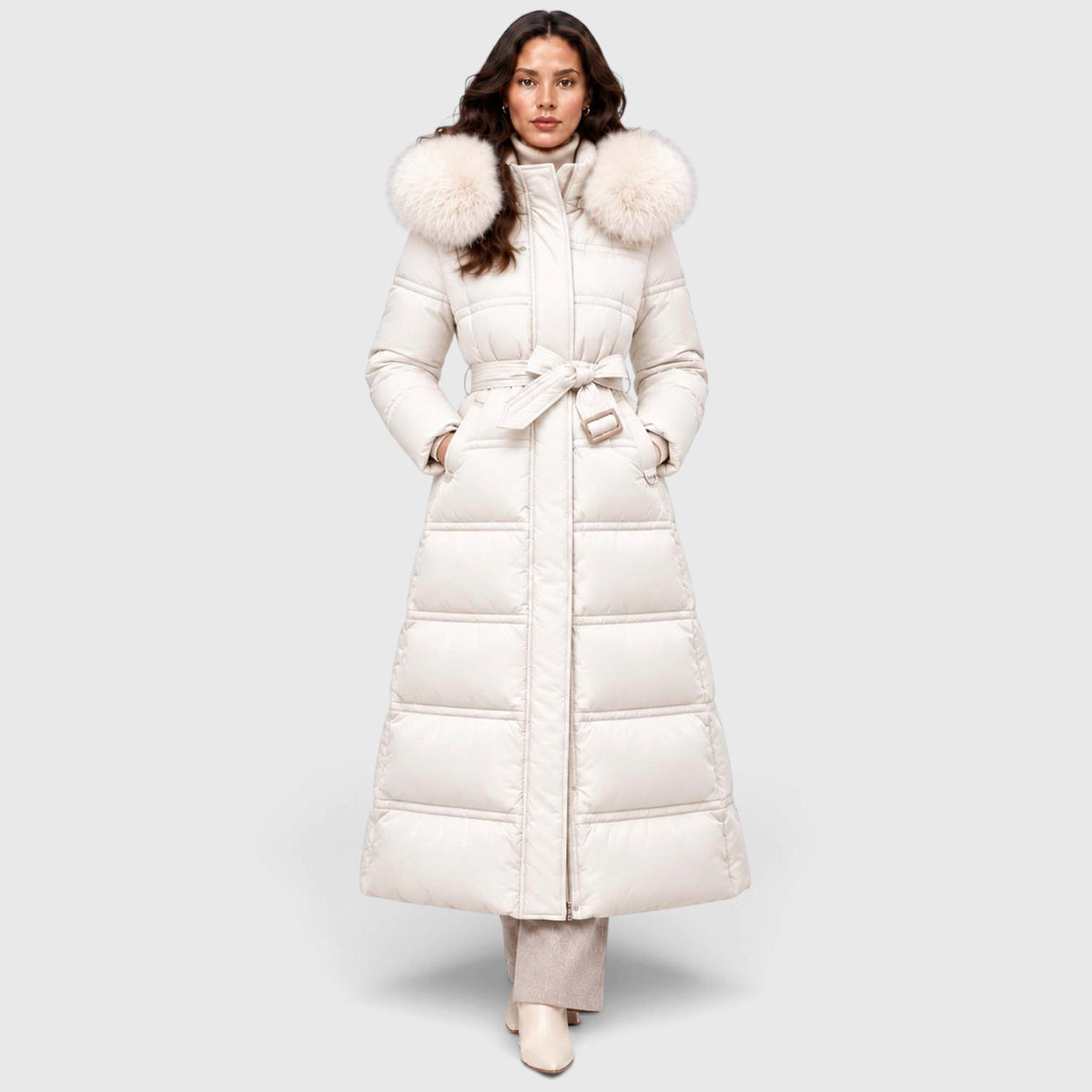 Monvaline | Women's Long Puffer Coat Fur Hood Winter Jacket