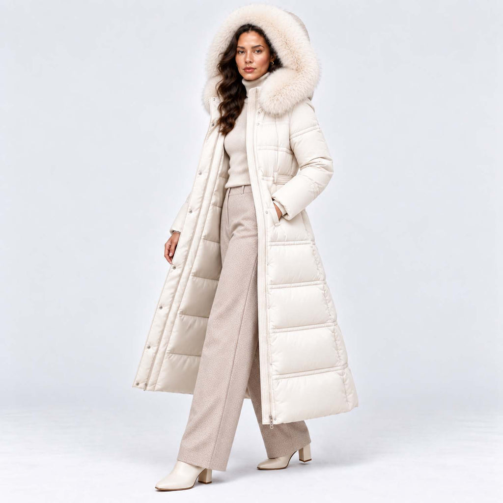 Monvaline | Women's Long Puffer Coat Fur Hood Winter Jacket