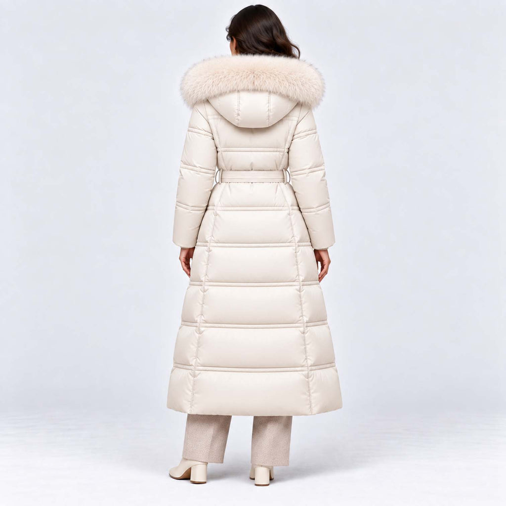 Monvaline | Women's Long Puffer Coat Fur Hood Winter Jacket