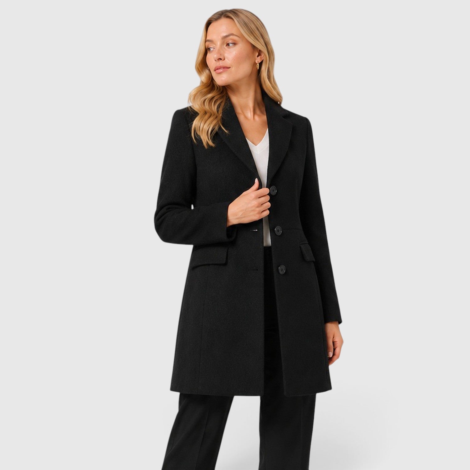 Monvaline | Women’s Wool Blend Winter Coat Classic Lapel Tailored Fit