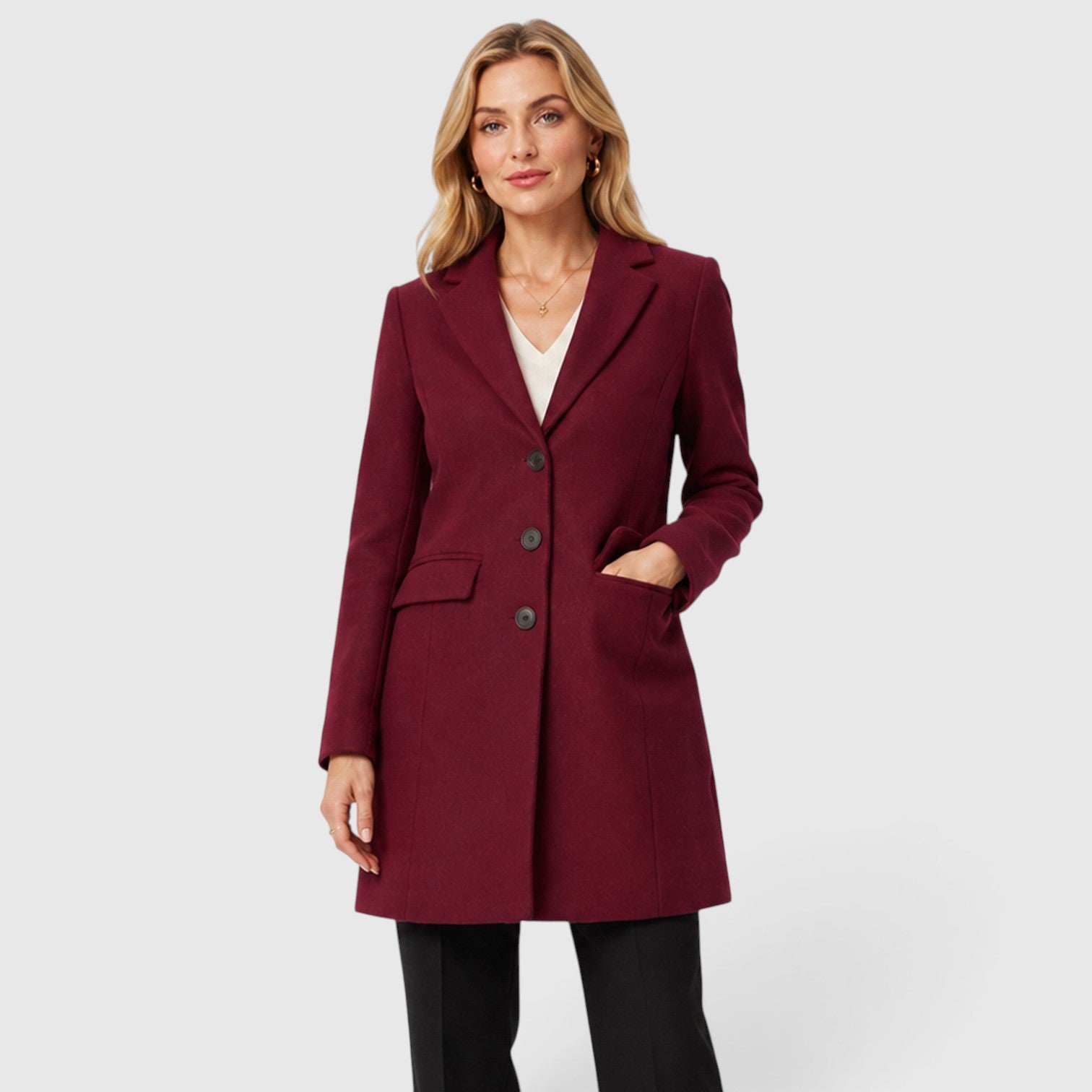 Monvaline | Women’s Wool Blend Winter Coat Classic Lapel Tailored Fit