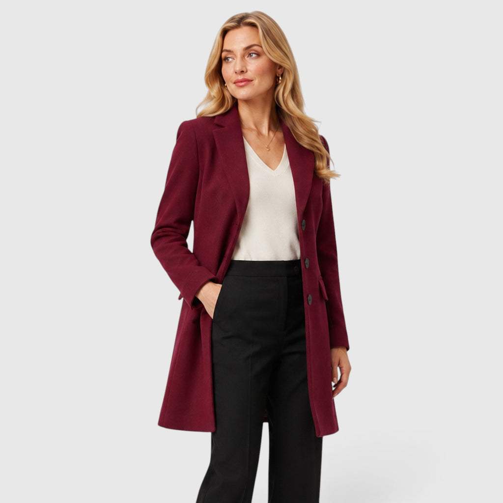 Monvaline | Women’s Wool Blend Winter Coat Classic Lapel Tailored Fit