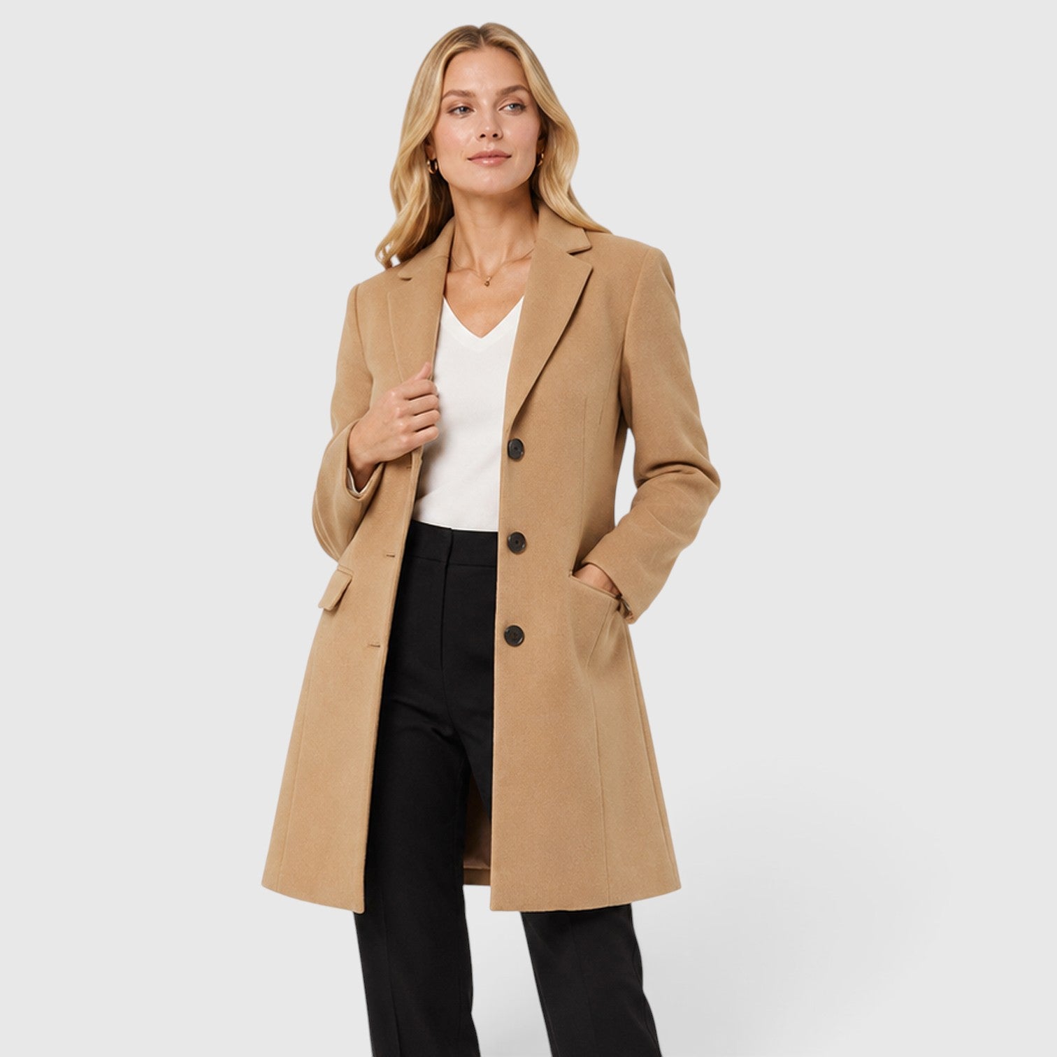 Monvaline | Women’s Wool Blend Winter Coat Classic Lapel Tailored Fit