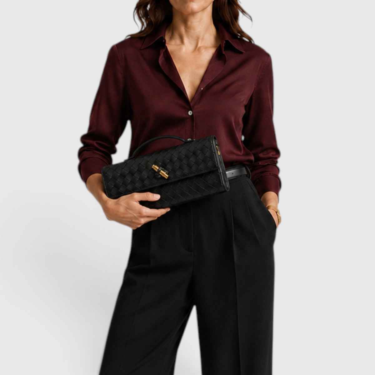 Monvaline | Women’s Woven Clutch Bag – Leather Shoulder Evening Handbag
