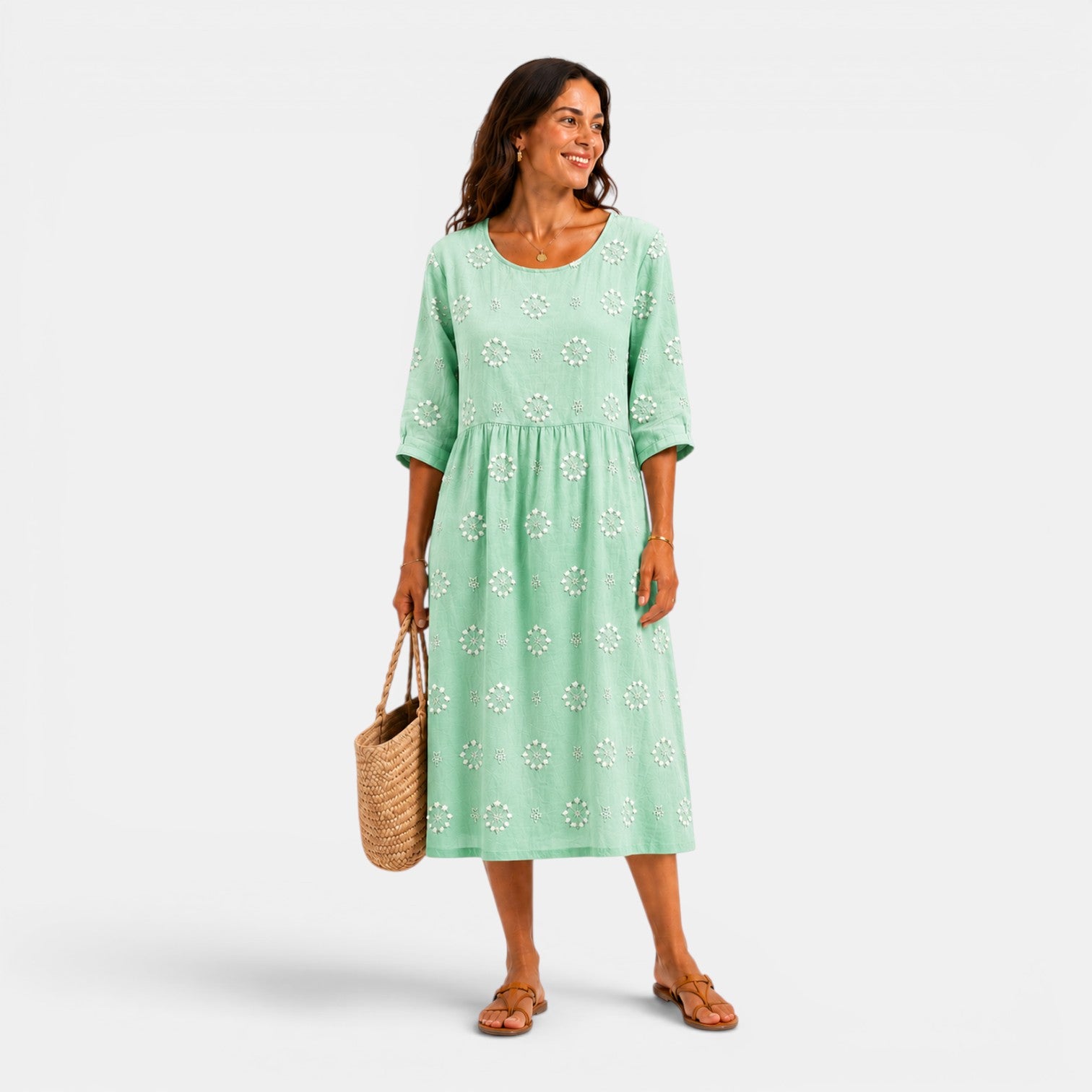 Monvaline | Women's 3D Floral Print Dress Lightweight Midi Summer Dress