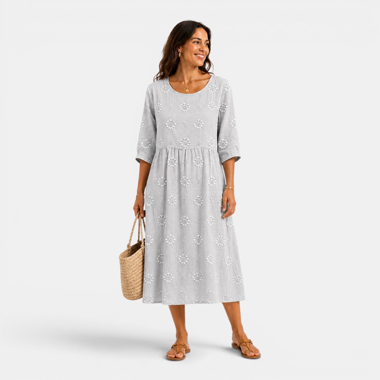 Monvaline | Women's 3D Floral Print Dress Lightweight Midi Summer Dress