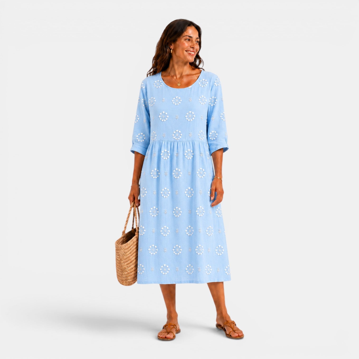 Monvaline | Women's 3D Floral Print Dress Lightweight Midi Summer Dress