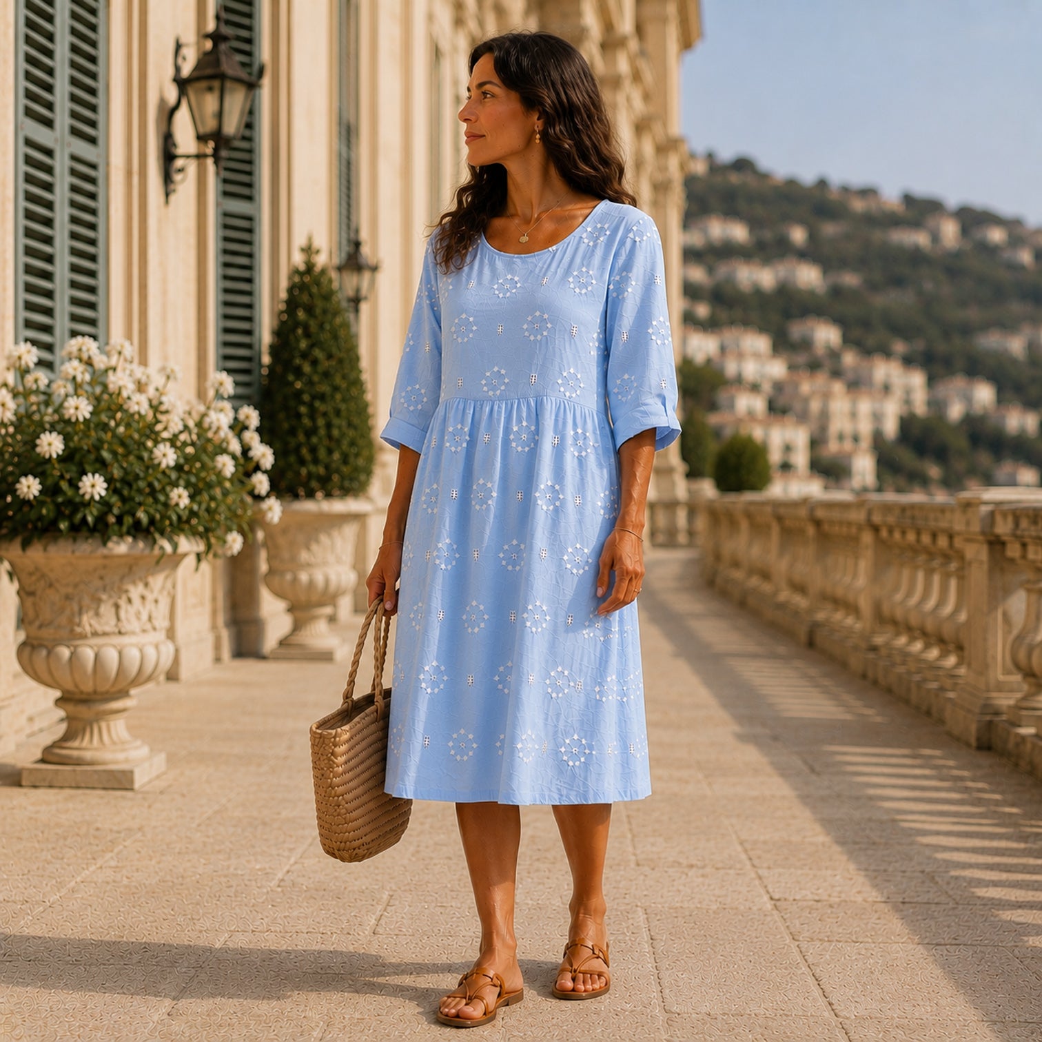 Monvaline | Women's 3D Floral Print Dress Lightweight Midi Summer Dress