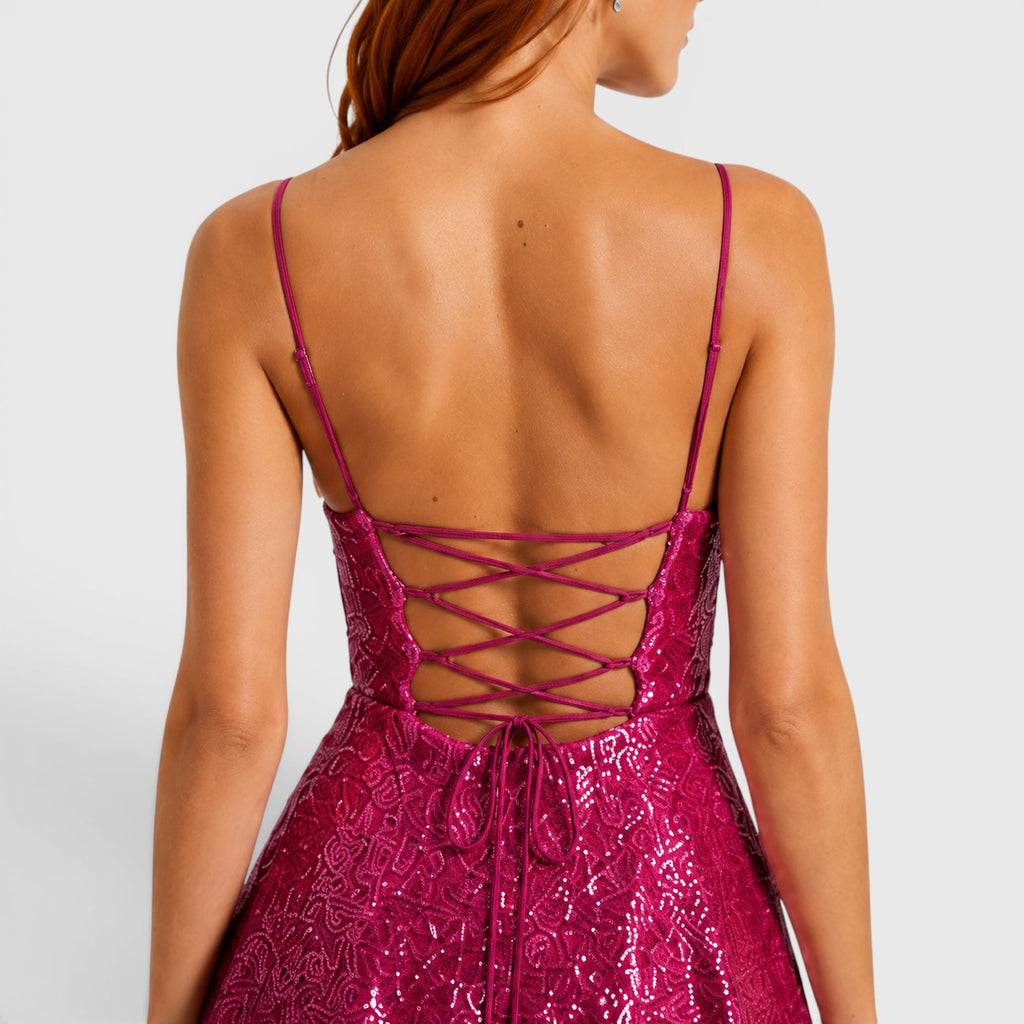 Monvaline | Women's Backless Sequin Mini Dress for Summer Parties