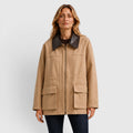 Monvaline | Women's Casual Barn Jacket with Leather Collar