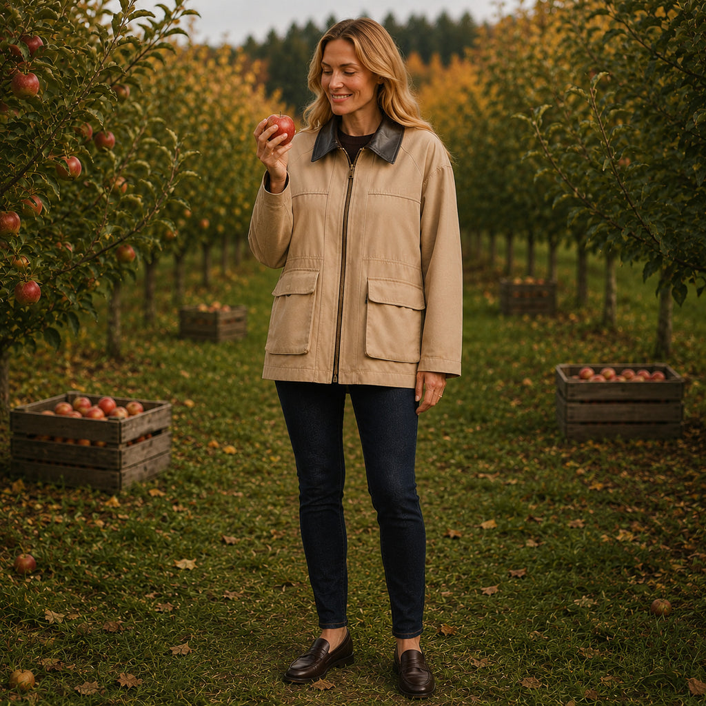 Monvaline | Women's Casual Barn Jacket with Leather Collar