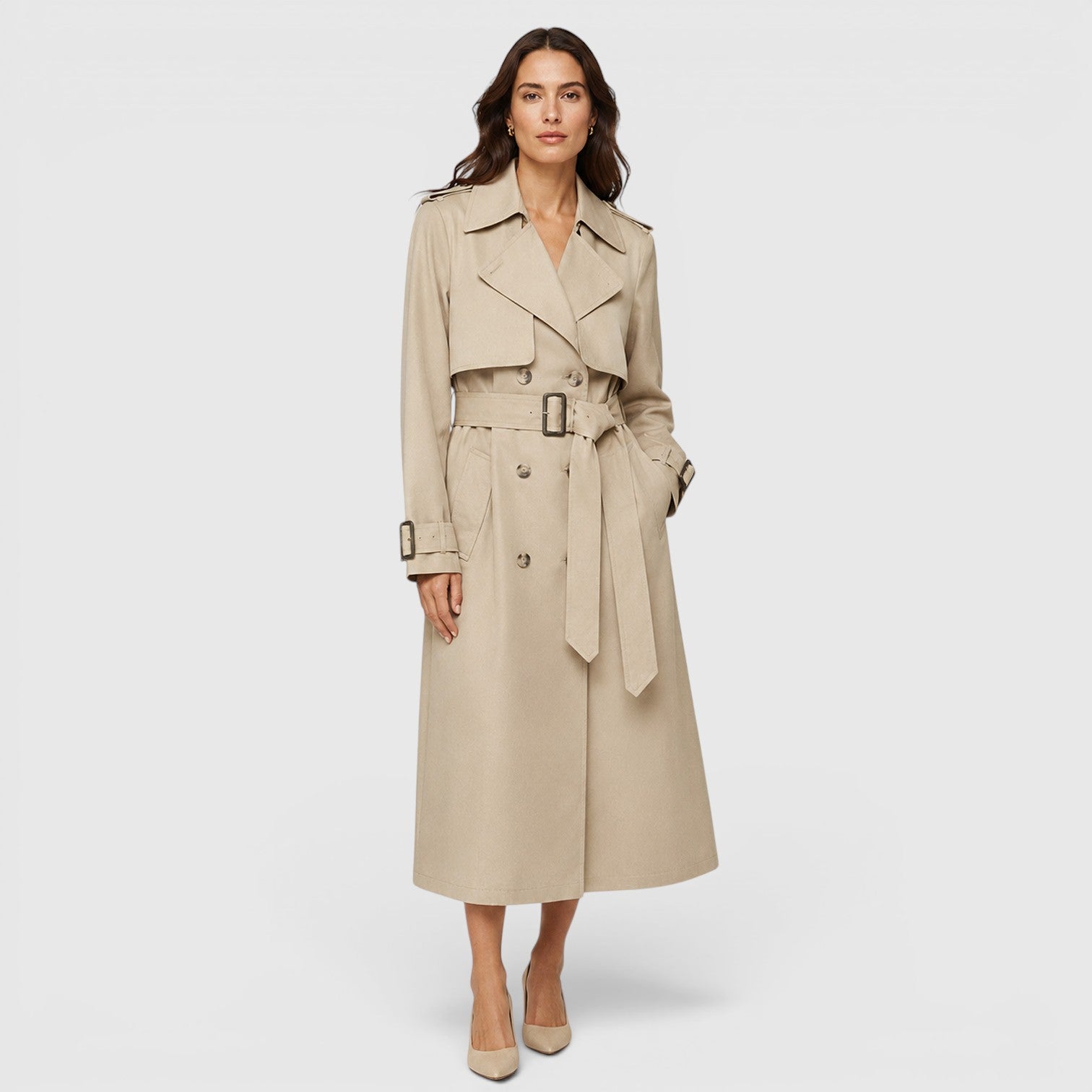 Monvaline | Women's Belted Long Trench Coat for Business Casual Wear