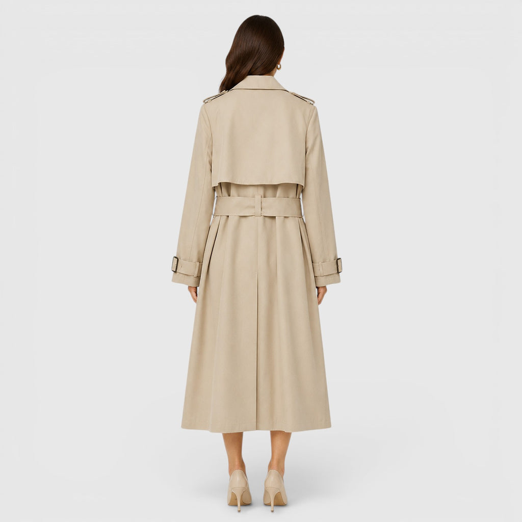 Monvaline | Women's Belted Long Trench Coat for Business Casual Wear
