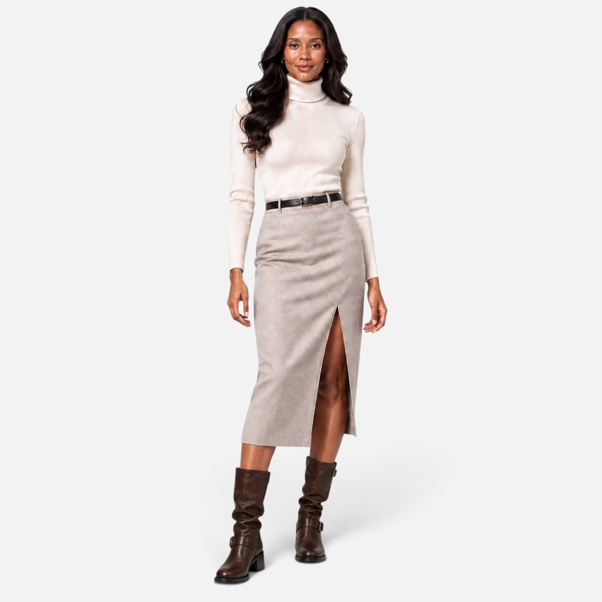 Monvaline | Women's Biker Boots – Faux Leather Slouch Knee-High Buckle Boots