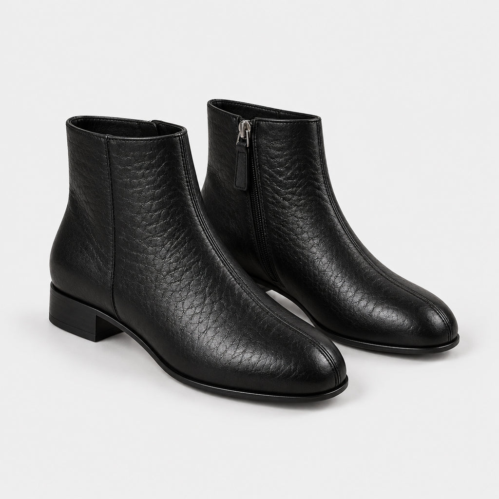 Monvaline | Women's Black Leather Ankle Boots with Zip