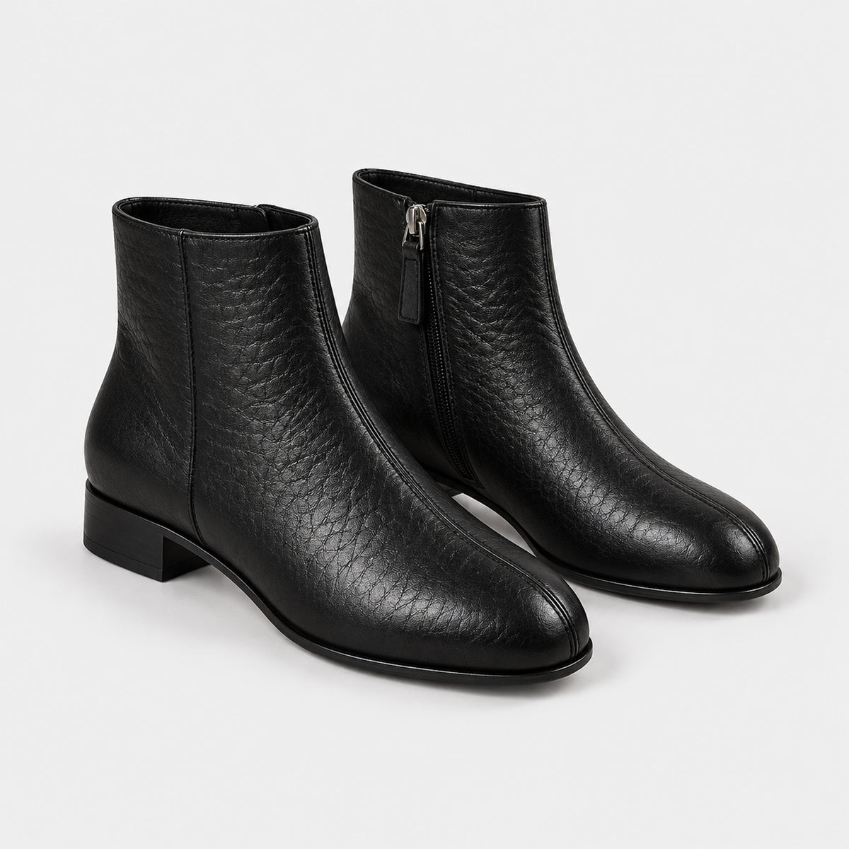 Monvaline | Women's Black Leather Ankle Boots with Zip