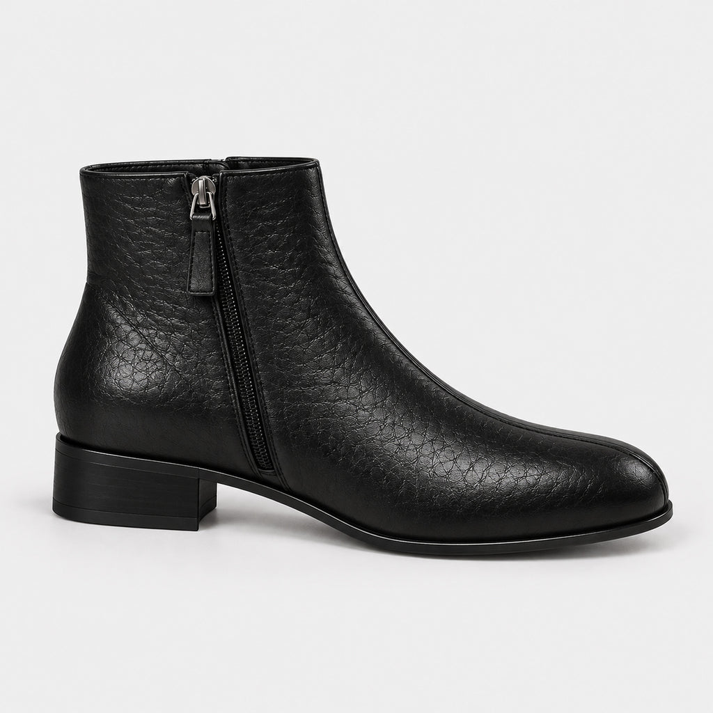 Monvaline | Women's Black Leather Ankle Boots with Zip