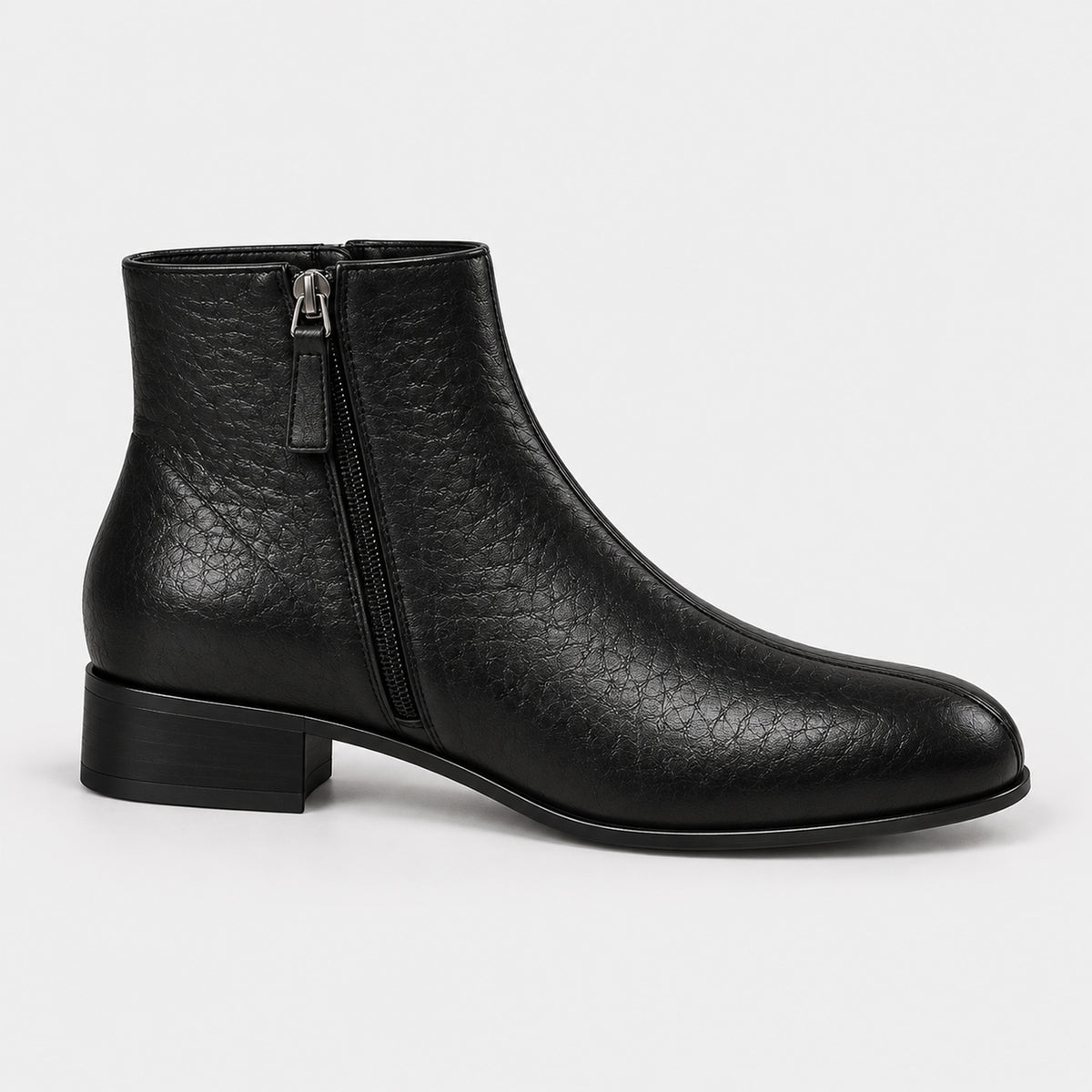 Monvaline | Women's Black Leather Ankle Boots with Zip