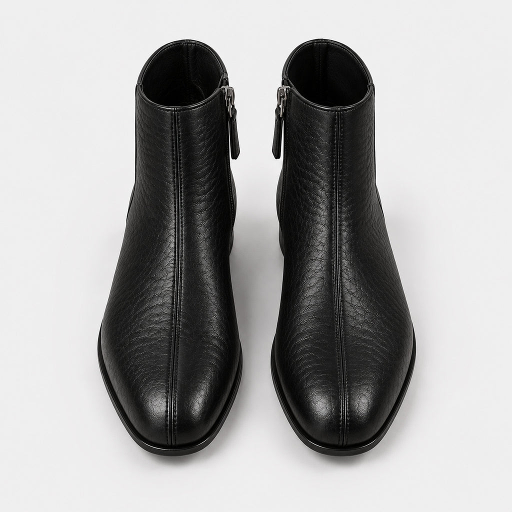 Monvaline | Women's Black Leather Ankle Boots with Zip