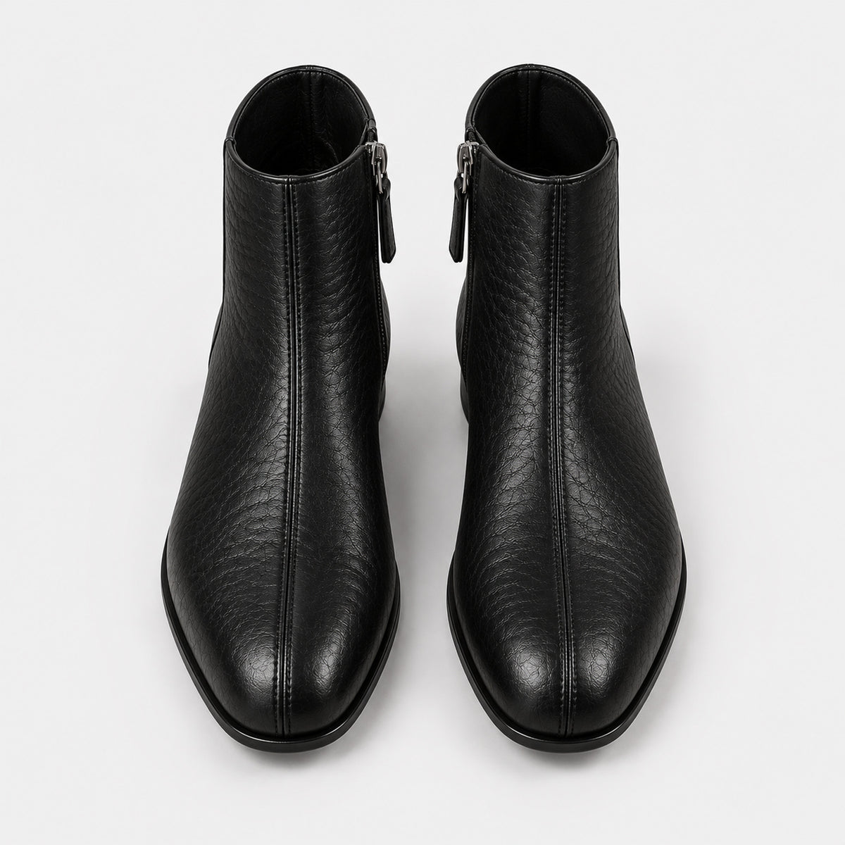 Monvaline | Women's Black Leather Ankle Boots with Zip