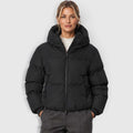 Monvaline | Women's Black Puffer Jacket – Short Water-Resistant Zip-Up