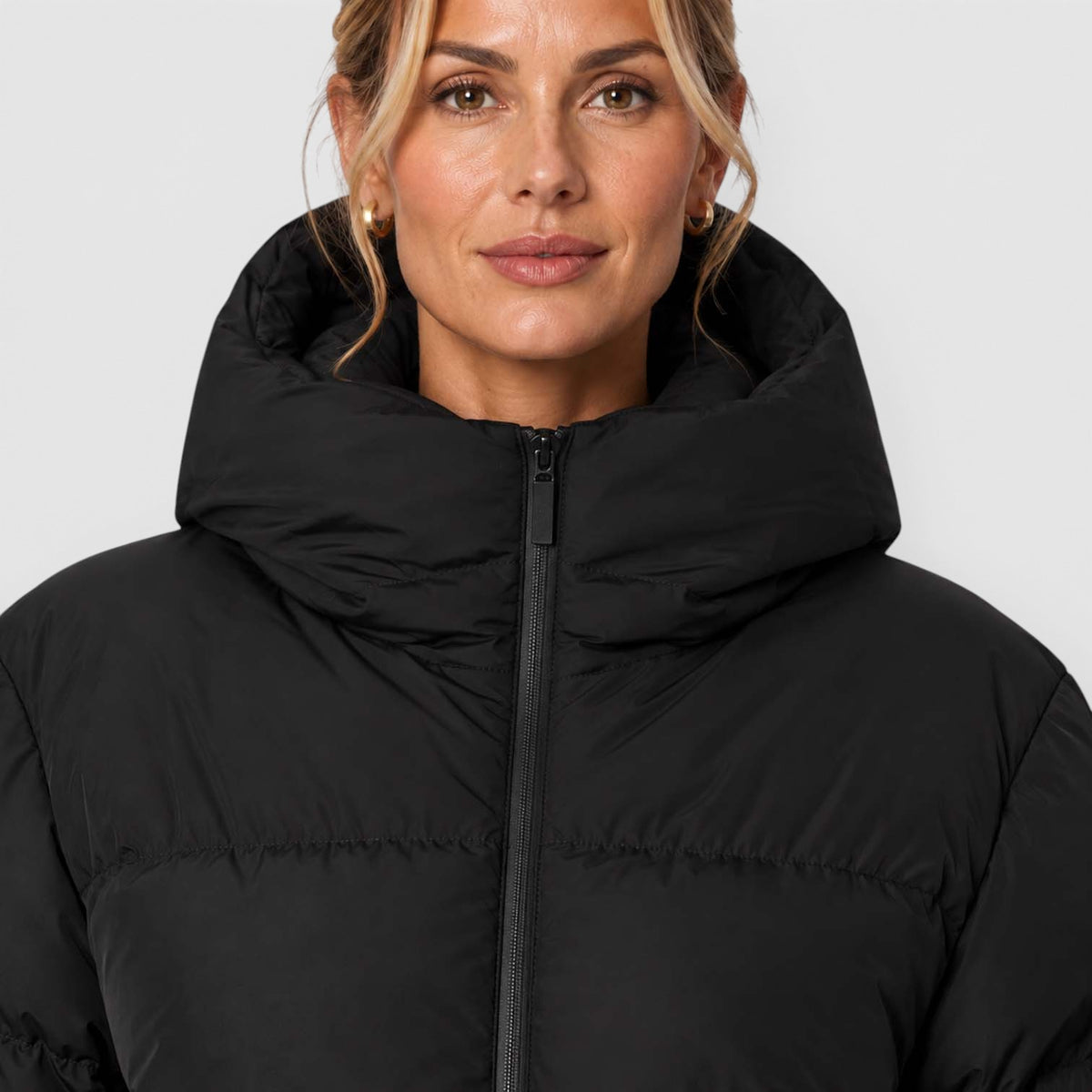 Monvaline | Women's Black Puffer Jacket – Short Water-Resistant Zip-Up
